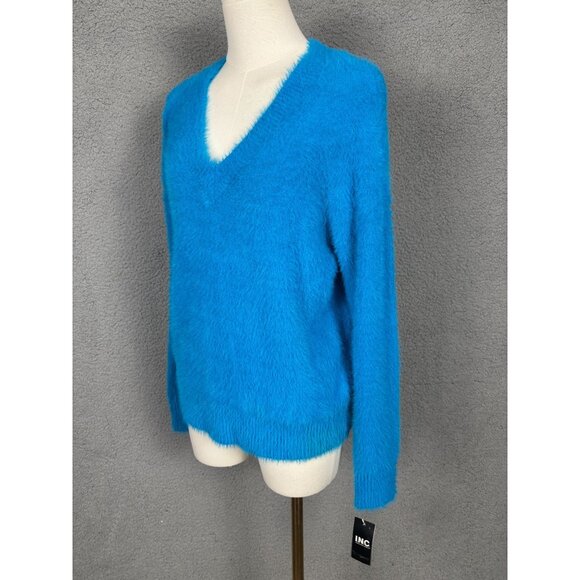 Bright Blue Fluffy I.N.C. Eyelash V-Neck Glam Soft Sweater Size Small NWT's - Picture 5 of 8